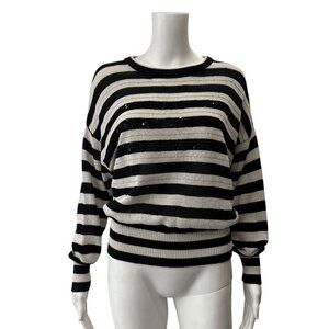 $1500 Brunello Cucinelli Black White Monilli Bead Sequin Crop Sweater sz Small